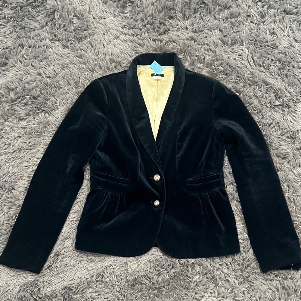 J.Crew Velvet Blazer Size 6 Navy Cotton Tailored Evening Holiday Jacket